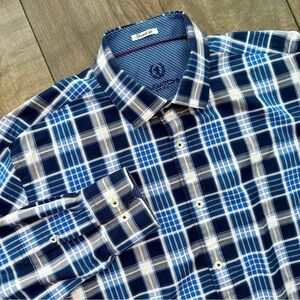 Bugatchi Uomo Men’s Shaped Fit - Large - Blue Plaid Button Down - 100% Cotton